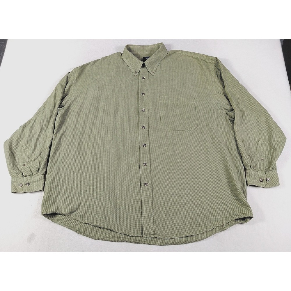 IZOD Shirt Mens Big 1X Green Houndstooth Long Sleeve Button Up Casual Woven